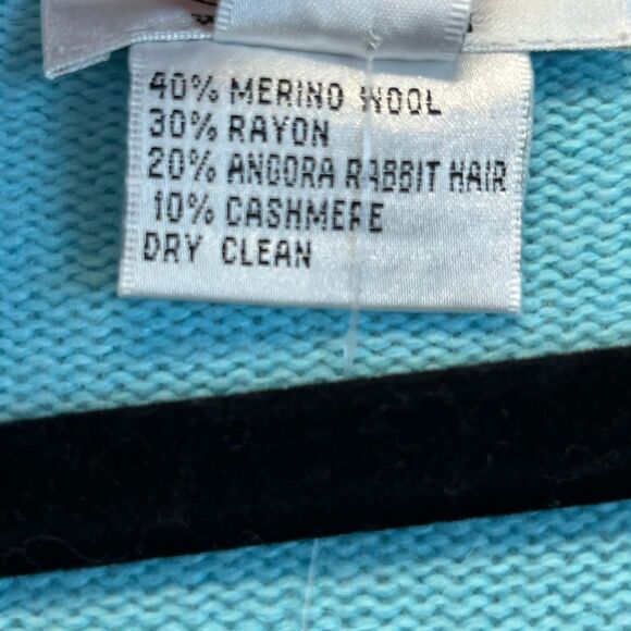 TALBOTS WOMAN Sweater 1X Aqua Blue V-Neck Merino Wool Angora Cashmere Elbow Patc - Picture 5 of 14